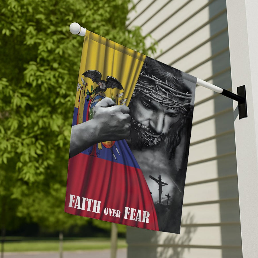 Ecuadorian Flag with Jesus Faith Over Fear | Christian Religious Home Decor | Premium Weather-Resistant Polyester | Patriotic Gift for Ecuadorians