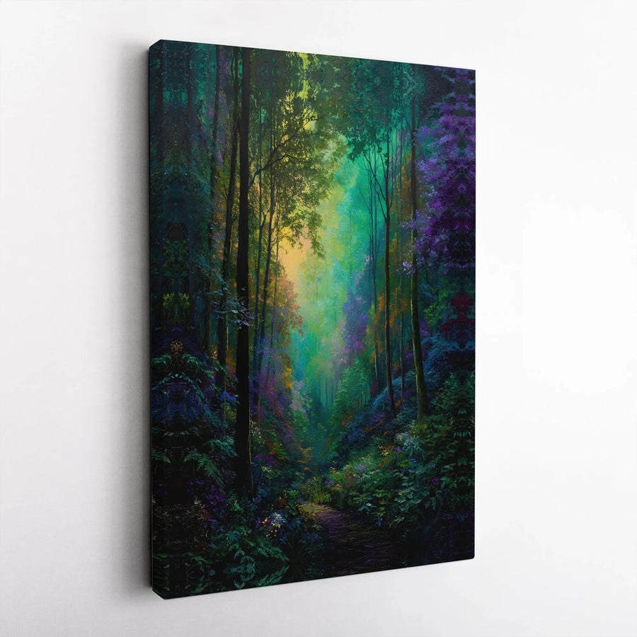 Enchanted Forest Canvas Print | Glowing Woodland Impressionist Path | 1.25 Inch Gallery Wrap Wall Art | Magical Nature Home Decor Gift