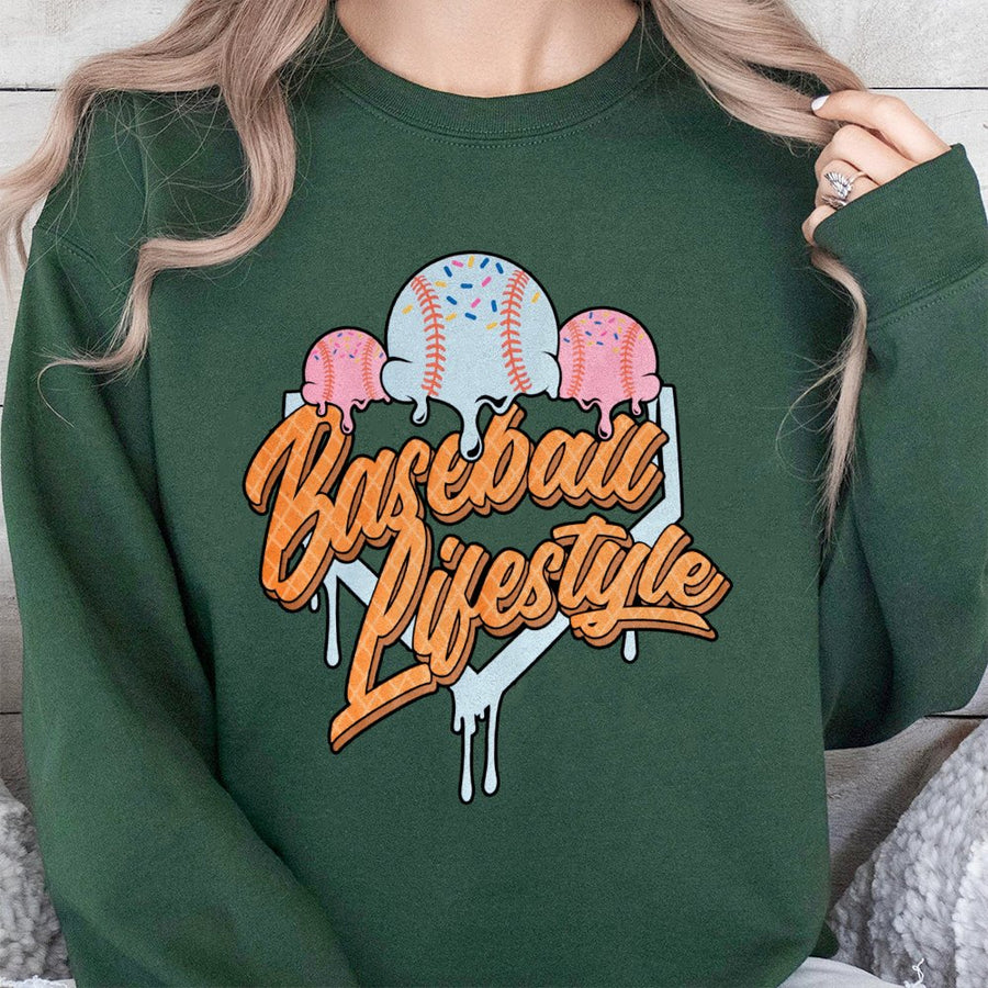 Baseball Lifestyle Ice Cream Sweatshirt | Retro Sports Graphic Pullover | Premium Cotton Blend | Gift for Baseball Mom and Player
