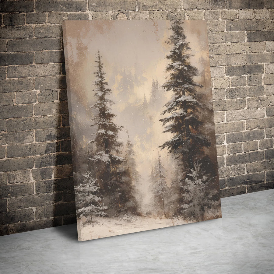 Misty Winter Forest Canvas Art | Snow-Covered Pine Trees Landscape | Premium Gallery-Wrapped Print | Nature-Inspired Home Office Decor Gift