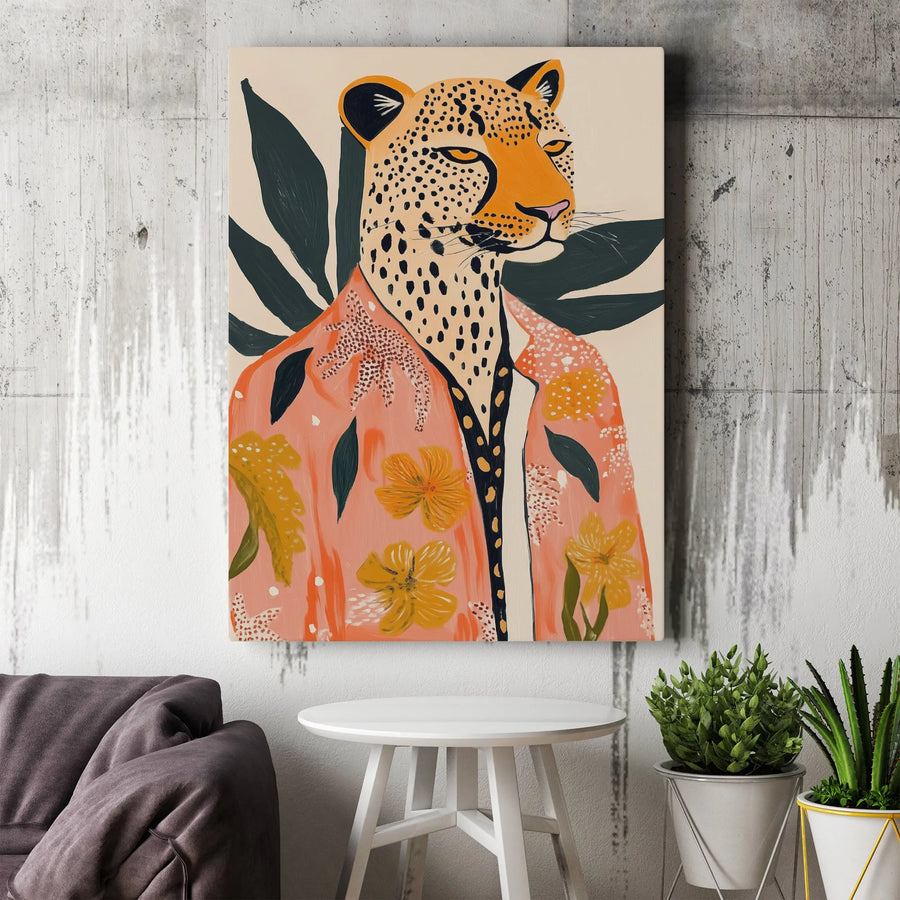Dapper Leopard Canvas Print | Tropical Animal Portrait Wall Art | Premium 1.25" Thick Canvas | Eclectic Jungle & Boho Home Decor Gift