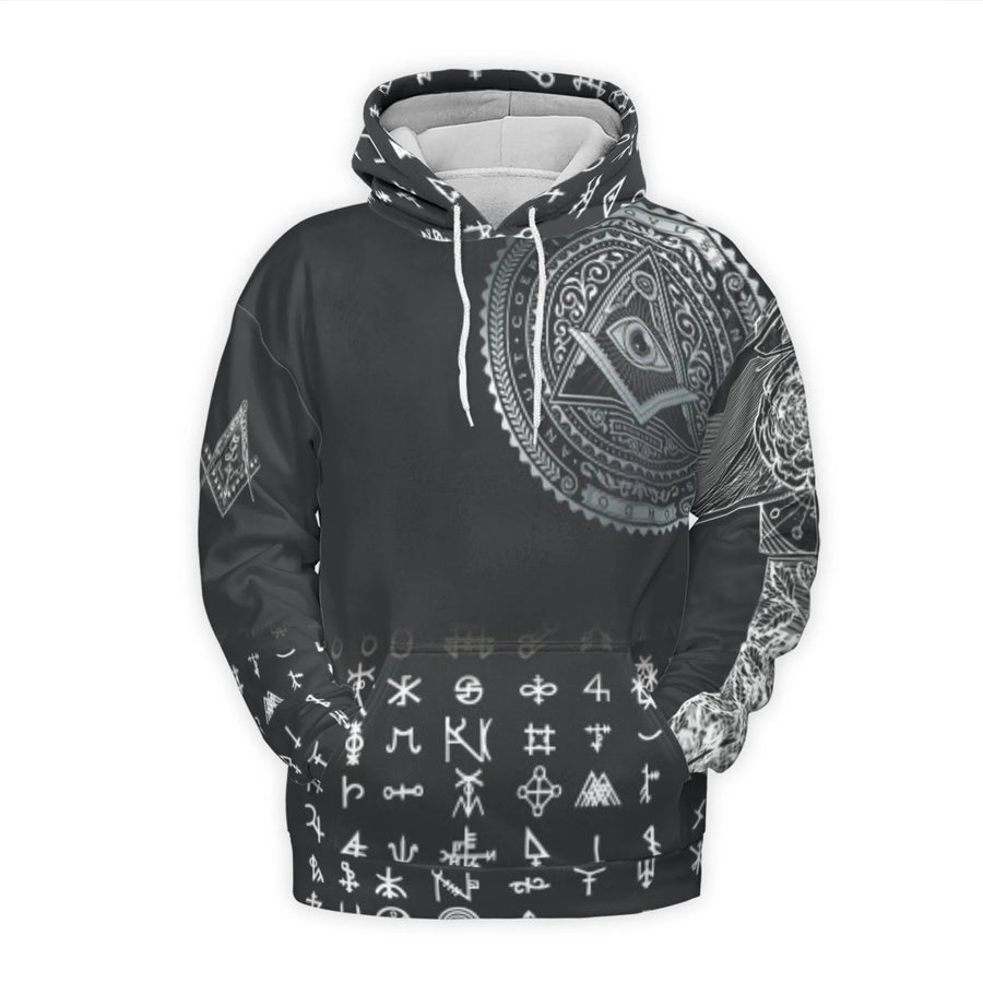 All-Seeing Eye 3D Hoodie | Masonic Esoteric Symbols Graphic Print | Premium Polyester Brushed Fleece | Unique Occult Apparel Gift for Men and Women