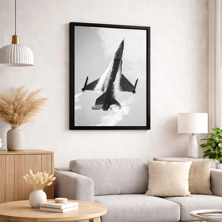 F-16 Fighter Jet Canvas Print | Military Aircraft Aviation Wall Art | Premium Fade-Resistant Gallery Wrap | Modern Home Office Decor Gift