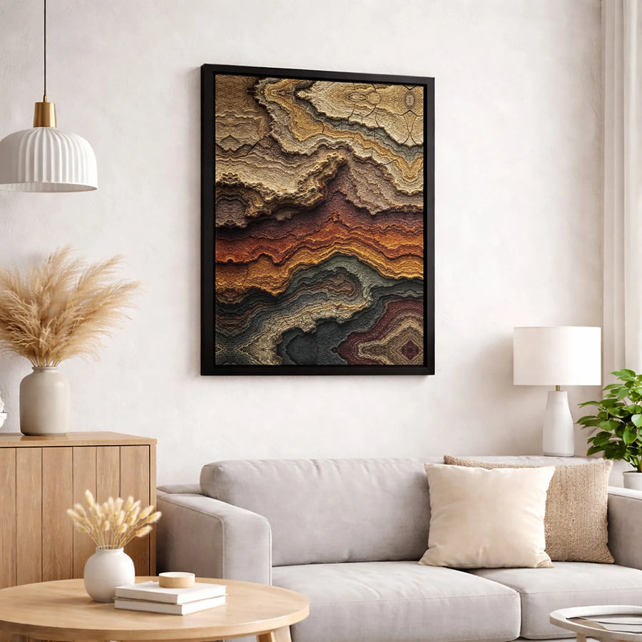 Abstract Earthy Rock Strata Wall Art | Geological Layered Canvas Print | Premium Gallery-Wrapped Decor | Modern Nature Gift for Living Room