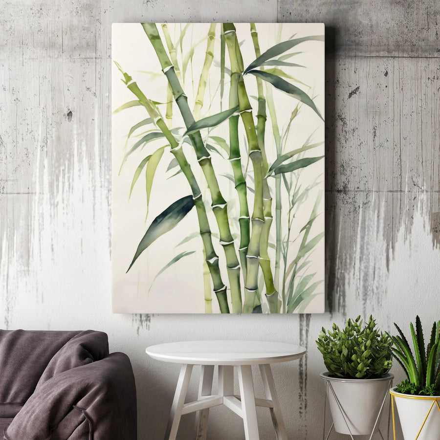 Bamboo Stalks Wall Art | Watercolor Botanical Print | Premium Gallery Wrap Canvas | Zen Home Office Decor