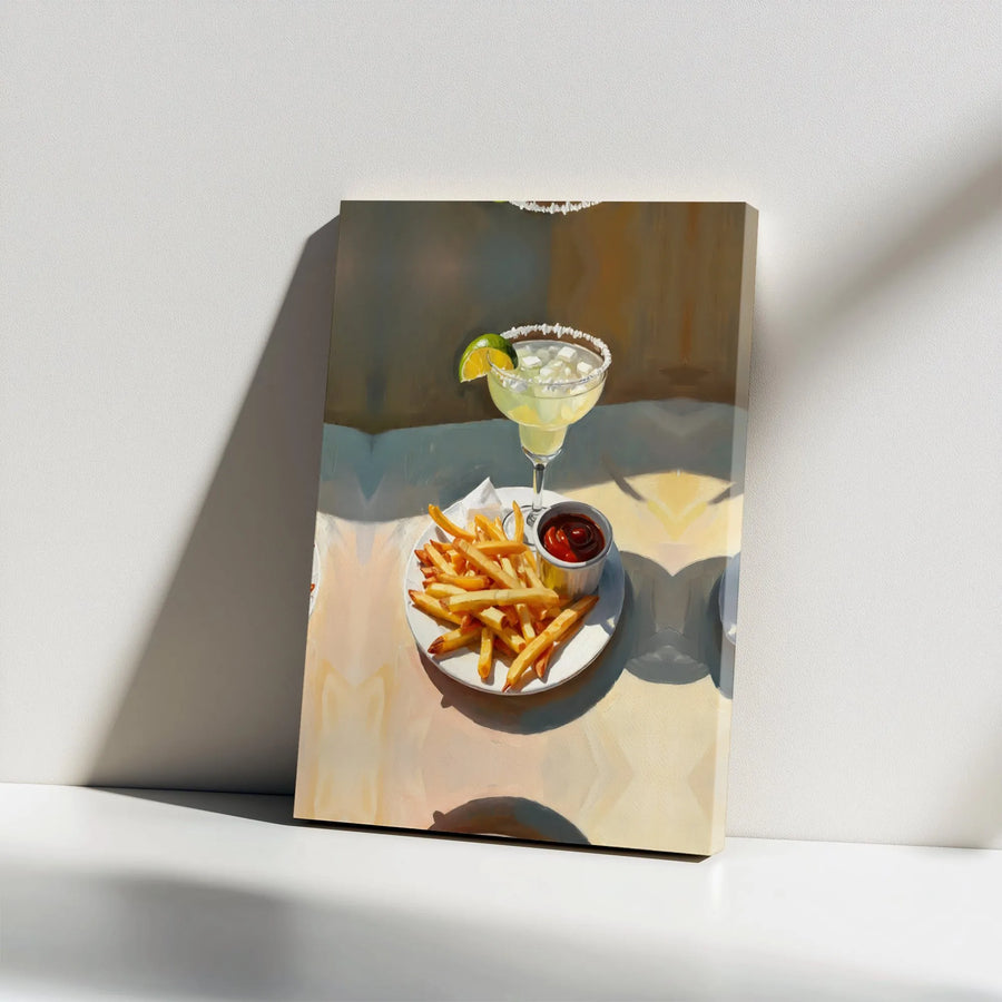 Margarita and French Fries Canvas Art | Still Life Cocktail Kitchen Decor | Gallery Wrap Premium Print | Perfect Gift for Foodies and Bar Lovers