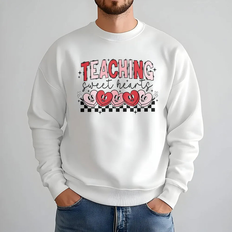 Teaching Sweethearts Sweatshirt | Retro Valentine Teacher Shirt | Premium Cotton Blend | Teacher Appreciation Gift Idea