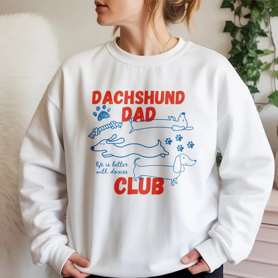 Dachshund Dad Club Sweatshirt | Funny Wiener Dog Graphic Crewneck | Soft Cotton Blend Pullover | Gift for Dog Owner Men