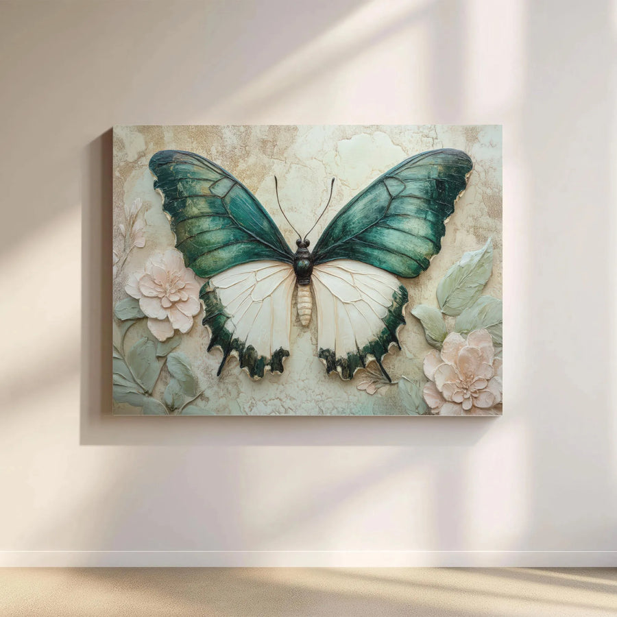 Textured Butterfly Canvas Print | Botanical Floral Wall Art | 1.25 Inch Gallery Wrap Premium Decor | Nature Inspired Gift for Home Office
