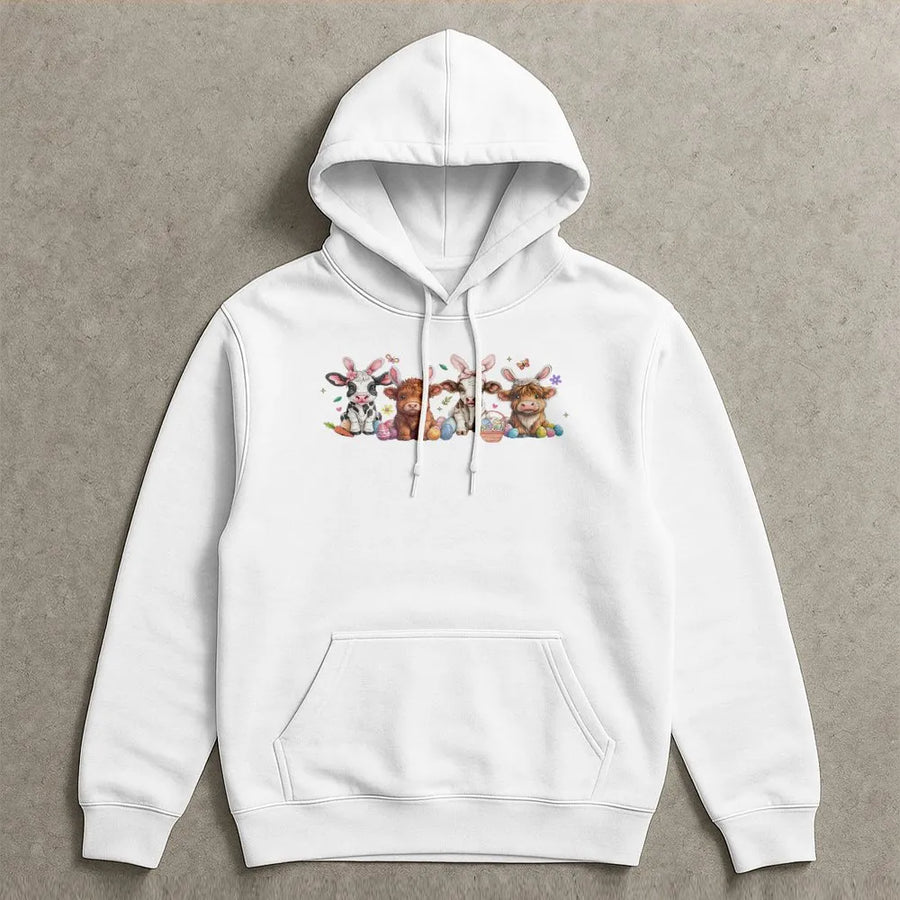 Easter Highland Cow Hoodie | Bunny Ears Farm Animal Graphic | Soft Cotton Blend | Festive Spring Gift For Her