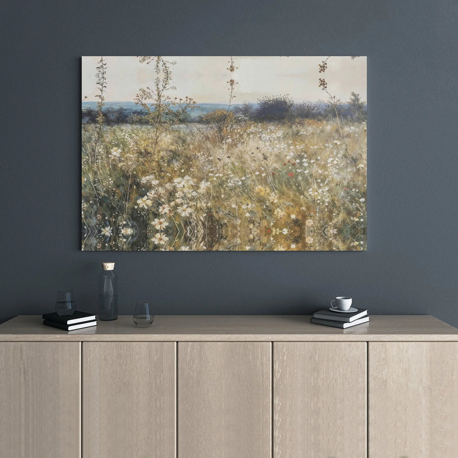 Wildflower Meadow Landscape Canvas | Impressionist Floral Field Wall Art | 1.25-Inch Gallery Wrap | Farmhouse Home Decor & Living Room Gift