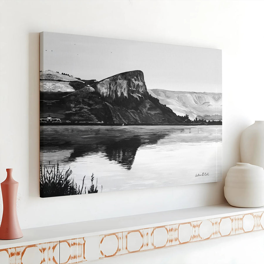 Black and White Mountain Landscape Canvas Art | Calm Lake Reflection Wall Decor | Premium 1.25" Gallery Wrap | Modern Nature Print for Home Office