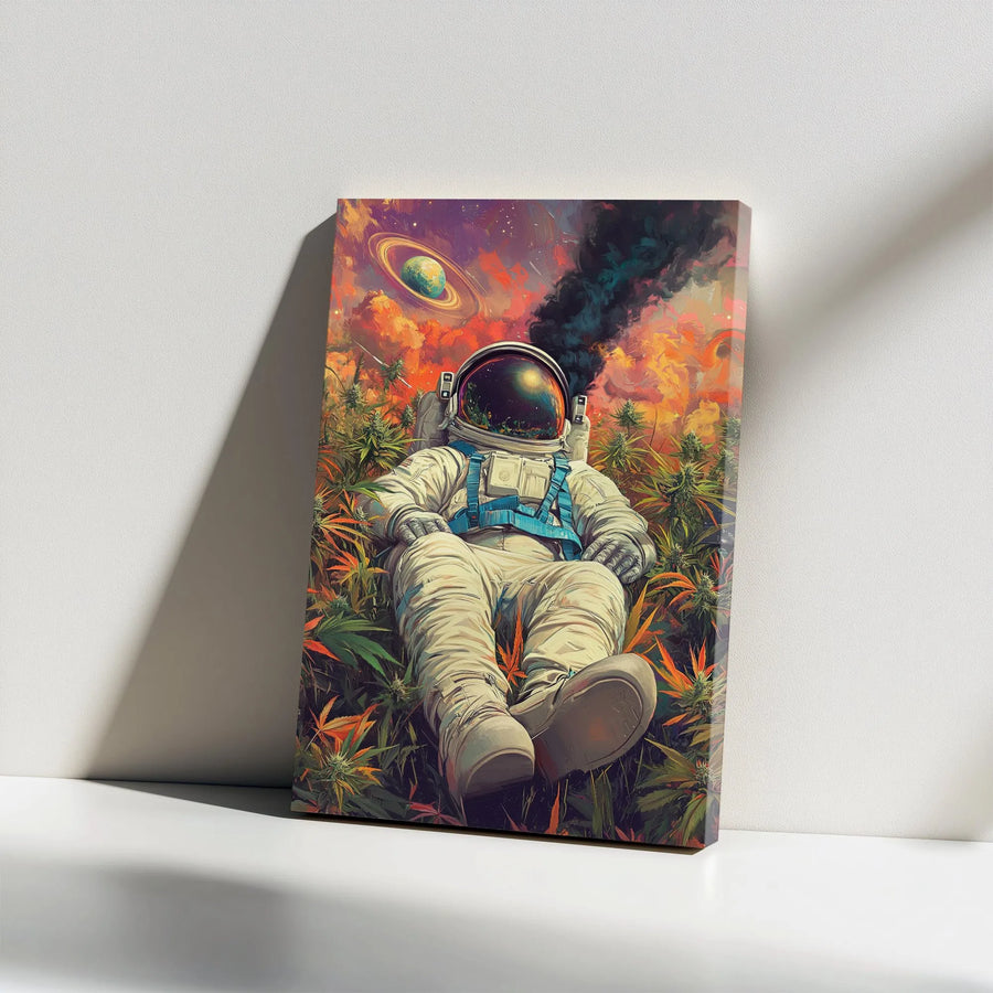 Stoner Astronaut Vertical Canvas | Psychedelic Space Weed Print | Premium Gallery Art | Trippy Room Decor Gift for Him