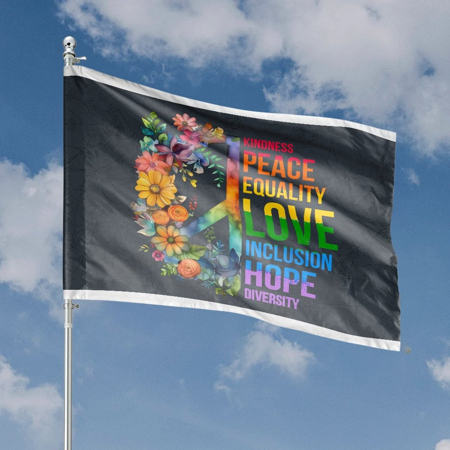 Peace Love Equality House Flag | Floral Rainbow Pride Garden Decor | Weather-Resistant Premium Polyester | Inspirational Yard Banner Gift