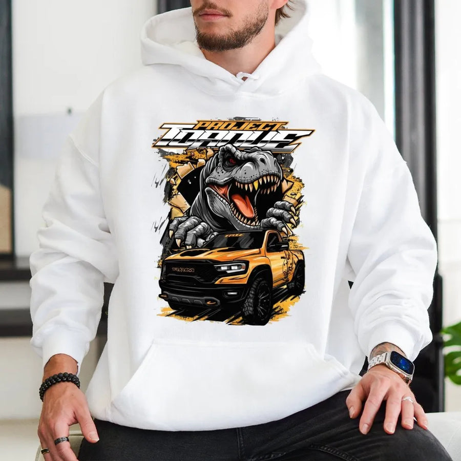 Off Road Truck Hoodie | T-Rex Dino Monster Graphic | Premium Cotton Blend | Gift For Car Enthusiast And Truck Lover