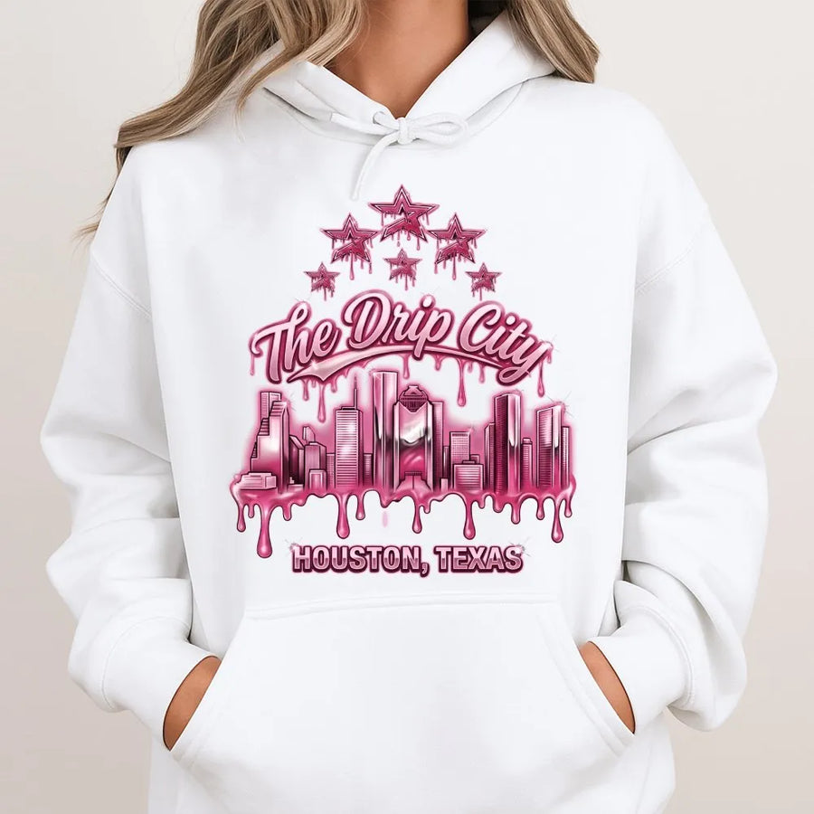 Houston Texas Hoodie | The Drip City Graffiti Skyline Design | Premium Cotton Blend Sweatshirt | Unisex Houston Pride Gift