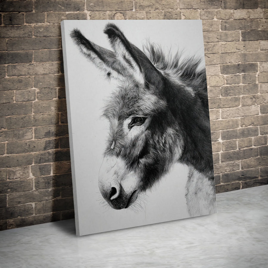Donkey Portrait Canvas | Minimalist Farmhouse Animal Art | Premium Gallery Wrapped Canvas | Modern Rustic Wall Decor Gift for Animal Lovers
