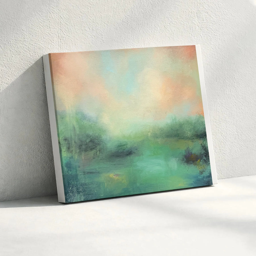 Abstract Landscape Canvas Wall Art | Misty Morning Painting Print | Premium Gallery Wrapped Canvas | Modern Living Room Decor Gift