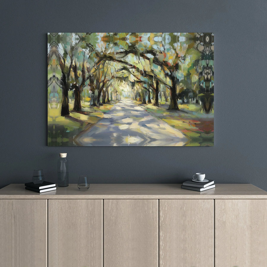 Avenue Of Oaks Canvas Art | Impressionist Tree-Lined Road Wall Decor | Premium Gallery Wrap Print | Nature Inspired Home Office Gift