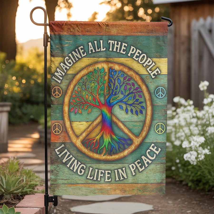 Peace Sign Garden Flag | Tree of Life Hippie Yard Decor | Durable Premium Polyester | Bohemian Outdoor Welcome Gift for Home Patio