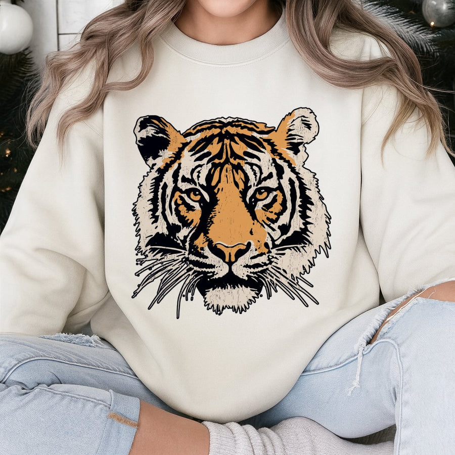 Vintage Tiger Sweatshirt | Retro 90s Wild Cat Graphic | Premium Cotton Blend Crewneck | Animal Lover Gift for Men and Women