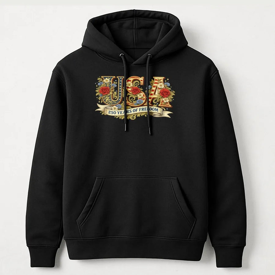 USA 250th Anniversary Hoodie | Vintage Floral USA Flag Design | Soft Cotton Blend Pullover | Patriotic Collector's Gift for Independence Day 2026