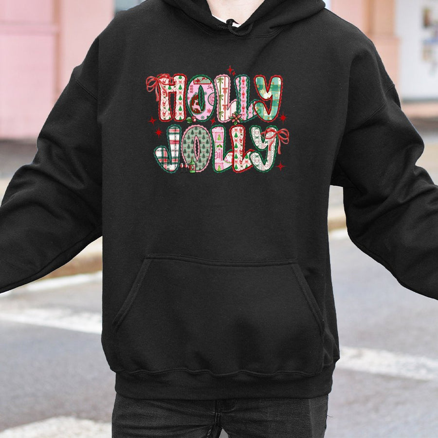Holly Jolly Christmas Hoodie | Preppy Aesthetic Holiday Graphic | Premium Cotton Blend Unisex Sweatshirt | Festive Gift for Her