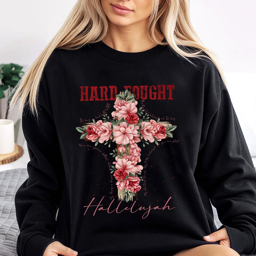 Floral Cross Sweatshirt | Faith-Based Hallelujah Graphic | Premium Cotton Blend | Inspirational Christian Gift for Women and Men