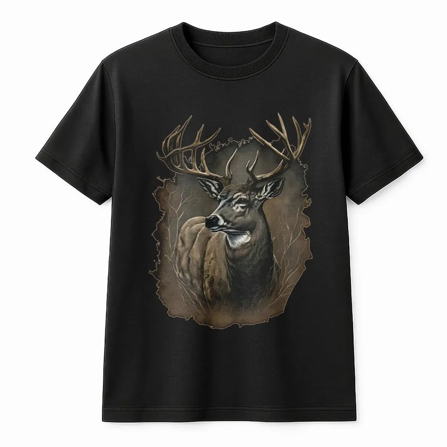 Whitetail Deer Graphic T-Shirt | Rustic Wildlife Art Portrait | Premium Soft Cotton Tee | Hunting Gift for Nature Lovers & Outdoor Enthusiasts