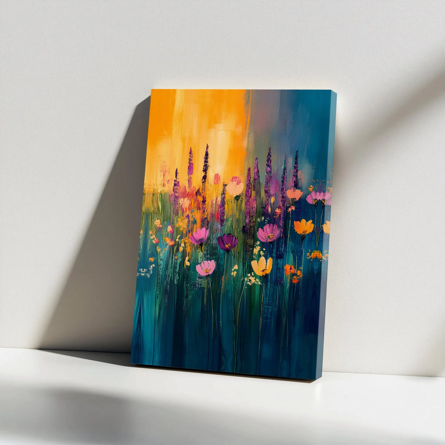 Abstract Wildflower Field Canvas Wall Art | Colorful Floral Meadow Painting | Premium 1.25" Gallery Wrap | Modern Home Decor Gift