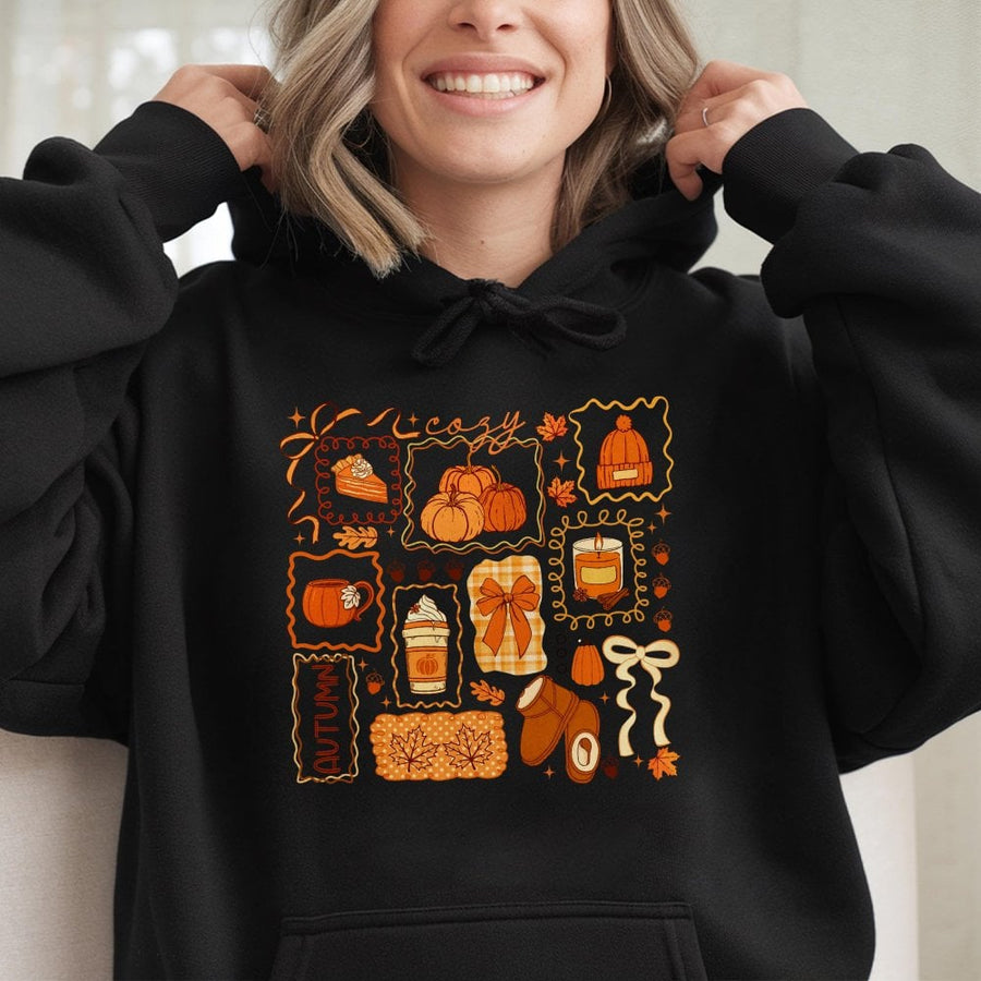 Cozy Autumn Hoodie | Pumpkin Spice & Bow Graphic Aesthetic | Premium Cotton Blend | Gift For Fall Lovers & Preppy Style Fans