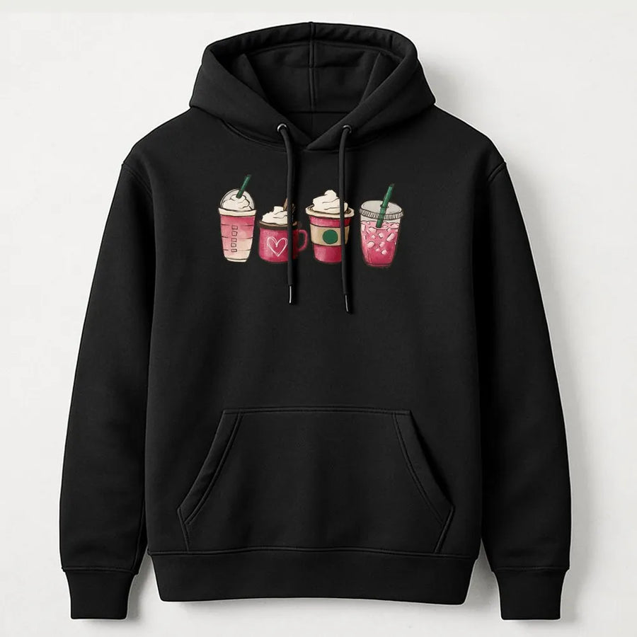 Valentine Coffee Hoodie | Cute Heart Drink Illustration | Premium Cotton Blend Sweatshirt | Valentine's Day Gift For Her
