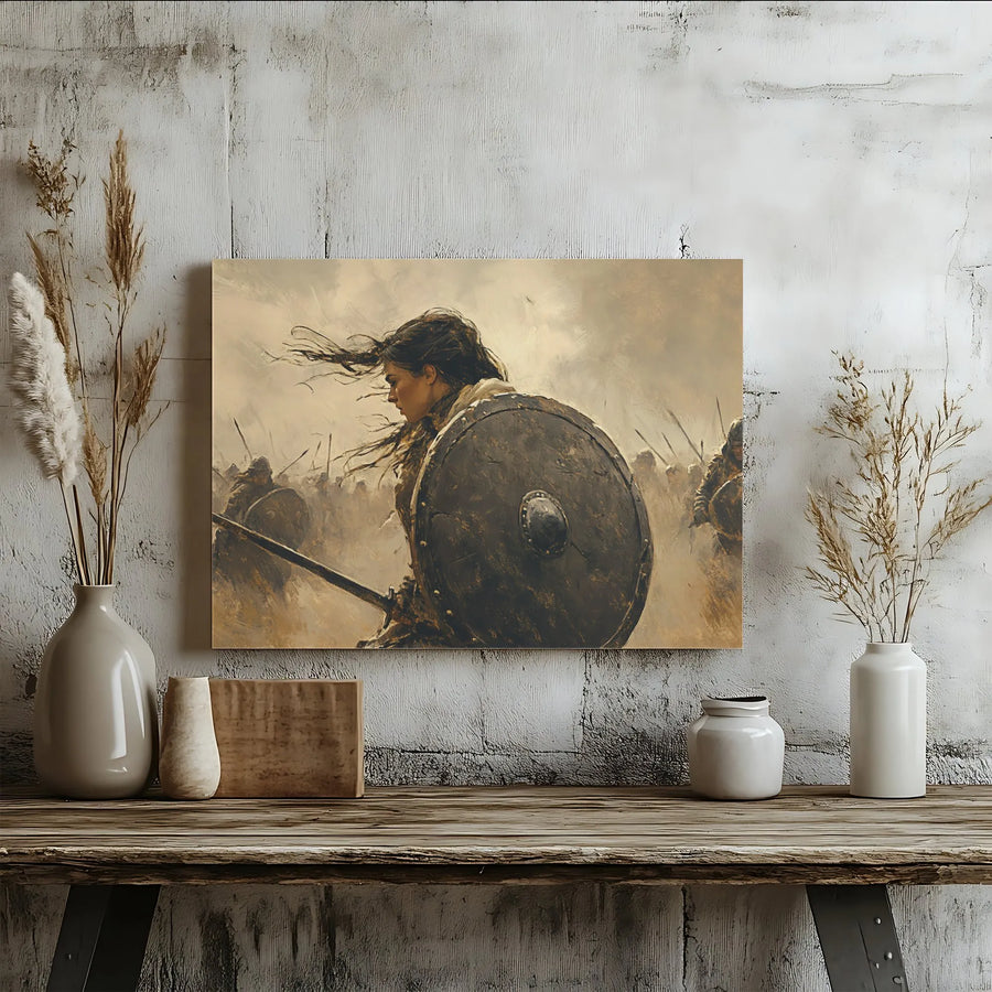 Viking Shieldmaiden Canvas Wall Art | Epic Norse Battle Scene Print | Premium Gallery Wrapped Canvas | Mythology Decor Gift for Him