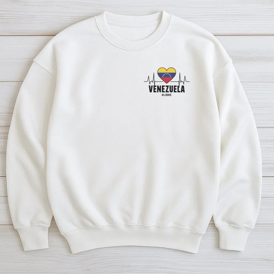 Venezuela Heartbeat Sweatshirt | Venezuela Libre Flag Heart Graphic | Premium Cotton Blend Unisex Pullover | Patriotic Gift for Venezuelan Pride