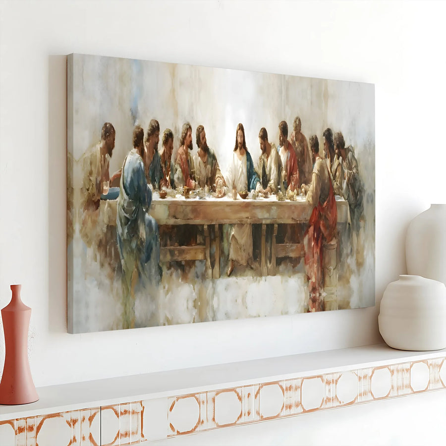 The Last Supper Canvas Wall Art | Impressionist Jesus Painting | 1.25 Inch Gallery Wrap | Christian Home Decor Gift for Believers