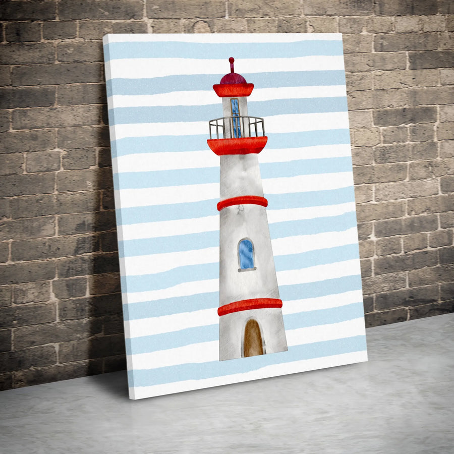 Nautical Lighthouse Canvas Wall Art | Watercolor Coastal Decor | Premium Gallery Wrap Print | Beach House Nursery Gift