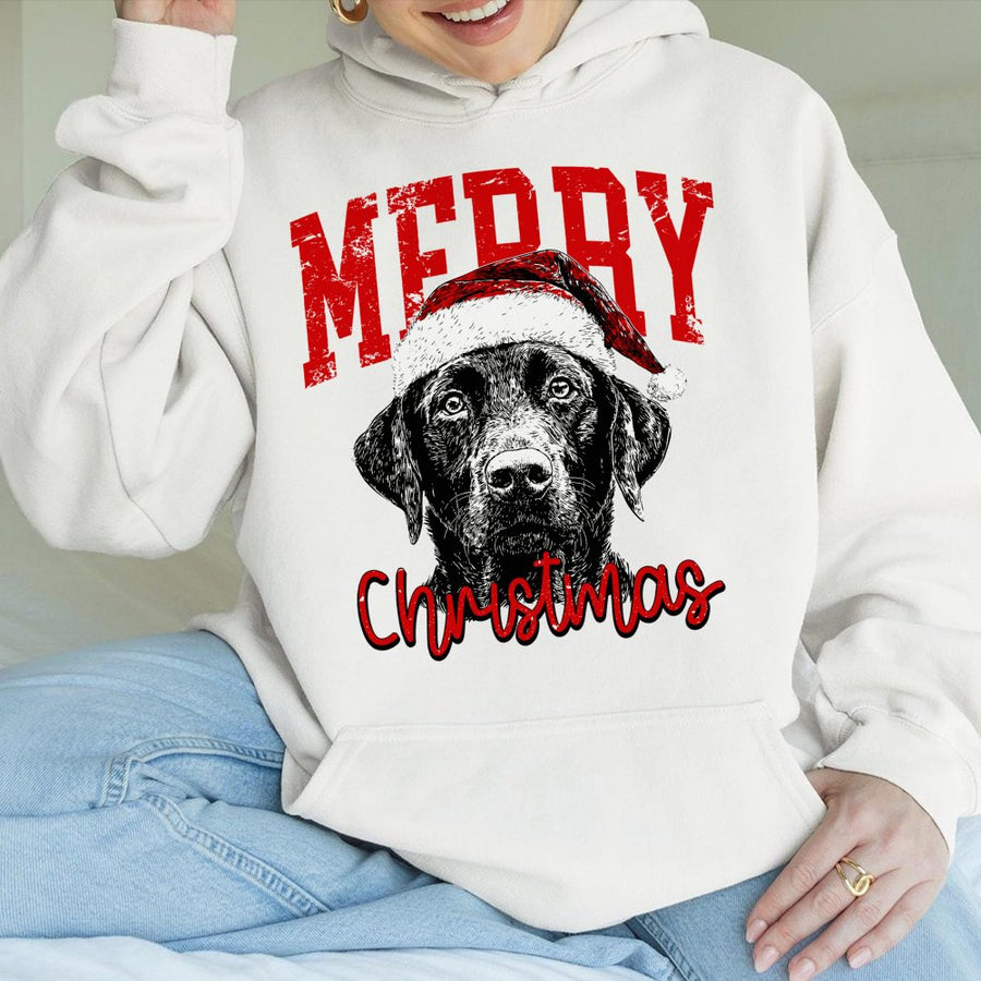 Black Labrador Christmas Hoodie | Santa Hat Dog Graphic | Premium Cotton Blend Sweatshirt | Cute Holiday Gift for Dog Lovers
