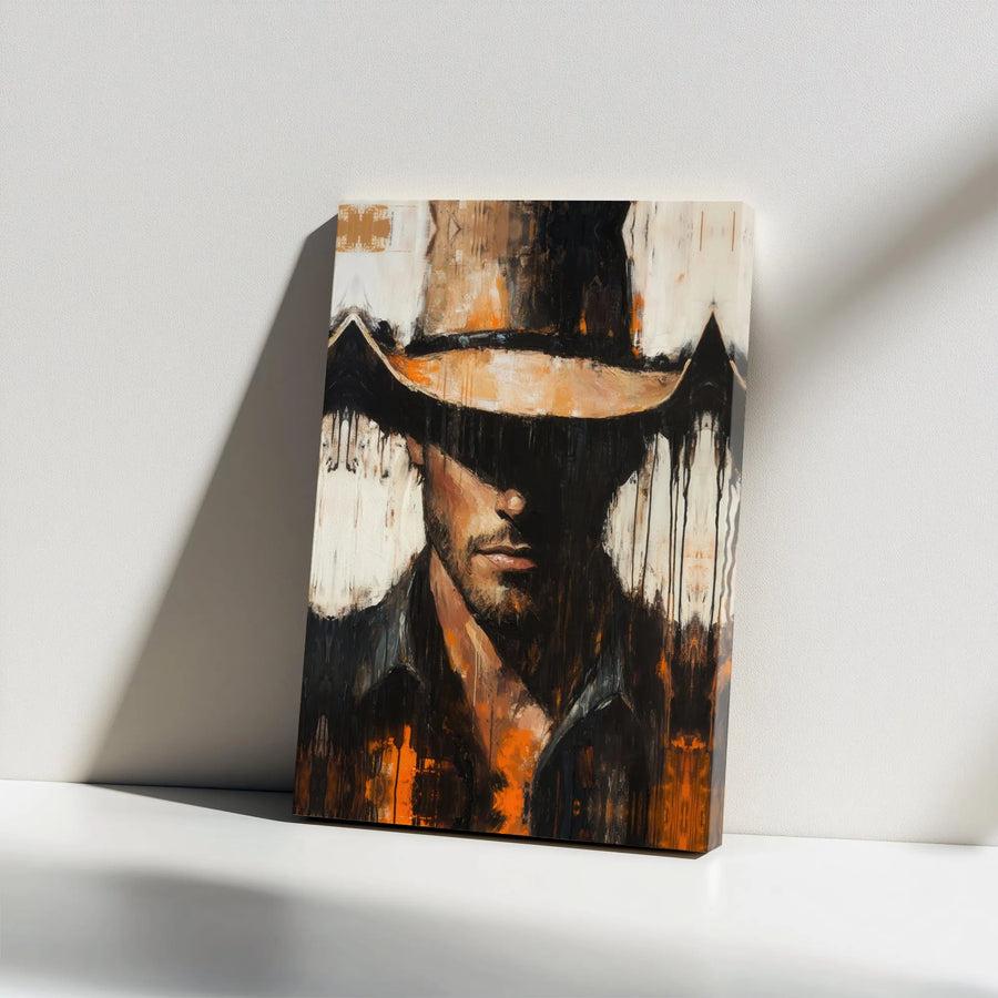 Abstract Cowboy Canvas Wall Art | Mysterious Western Portrait | Premium Gallery Wrapped Decor | Masculine Home Office Gift