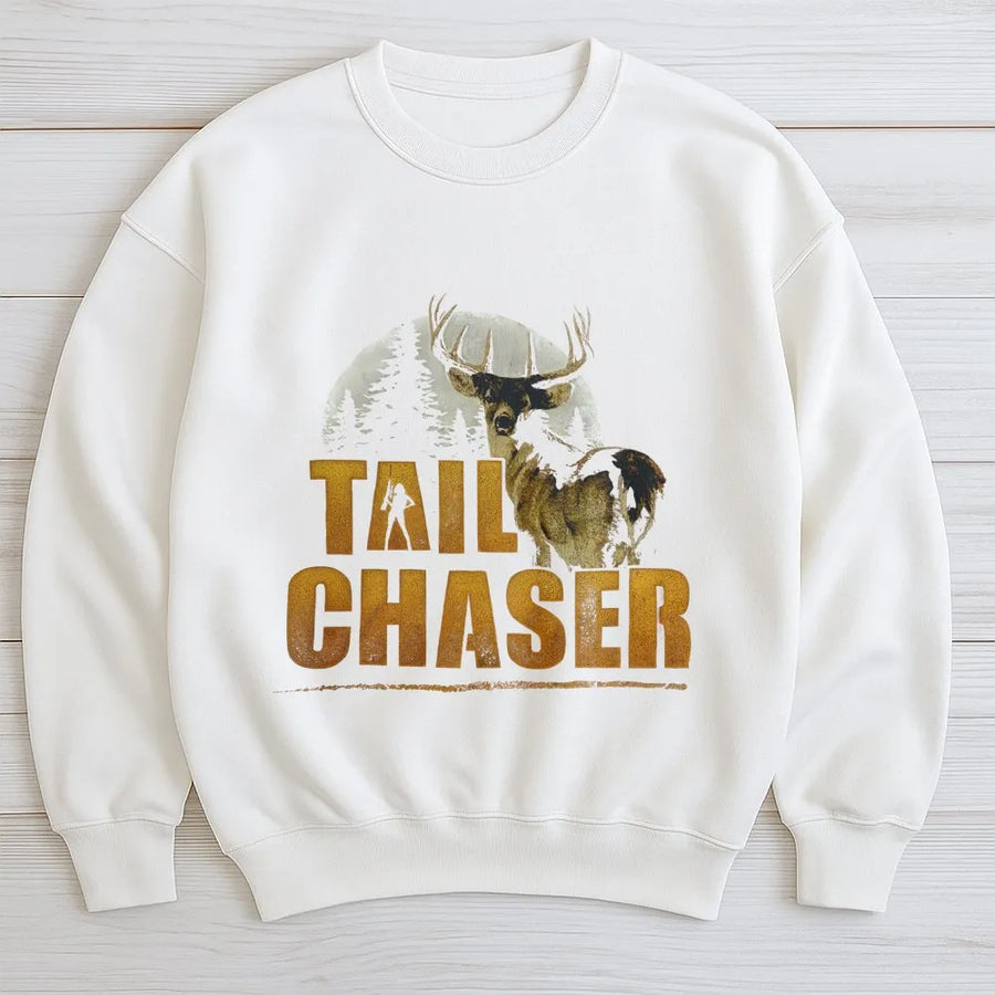 Tail Chaser Deer Hunting Sweatshirt | Retro Whitetail Buck Graphic | Premium Soft Unisex Pullover | Gift for Hunter Outdoor Enthusiast
