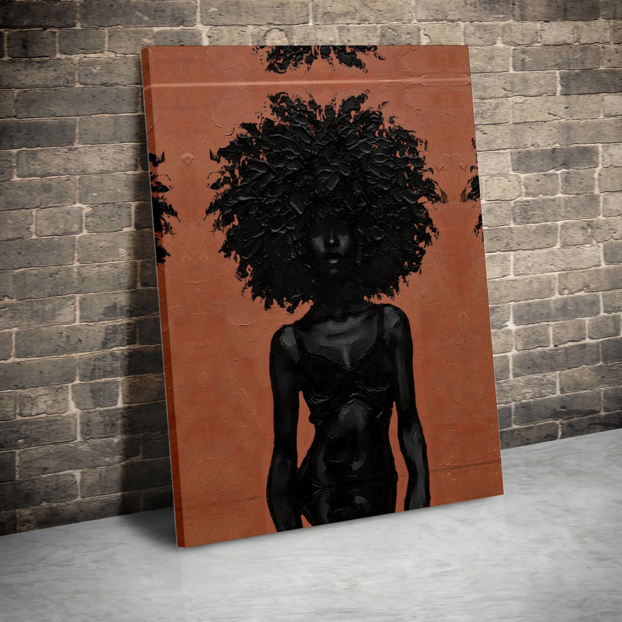 Black Woman Afro Art Canvas Print | Textured Hair Portrait | Premium Gallery Wrapped Canvas | Modern Empowerment Wall Decor Gift