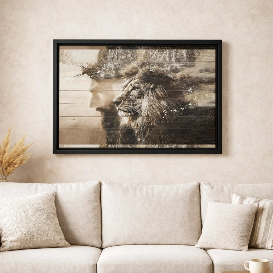 Jesus and Lion of Judah Canvas | Double Exposure Christian Wall Art | Premium Gallery-Wrapped Print | Faith-Inspired Home Decor Gift
