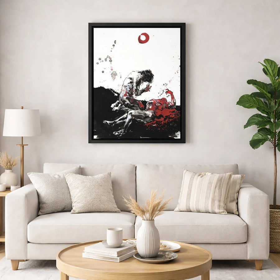 Abstract Ink Wash Canvas Wall Art | Emotional Anguish Figure Painting | Premium Gallery Wrap 1.25 Inch Profile | Modern Home Decor Gift