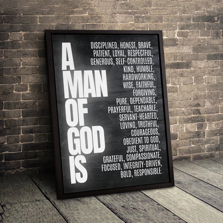 A Man Of God Wall Art | Christian Virtues Inspirational Quote Canvas | Premium 1.25" Thick Gallery Wrap | Religious Gift for Men, Husband, Father