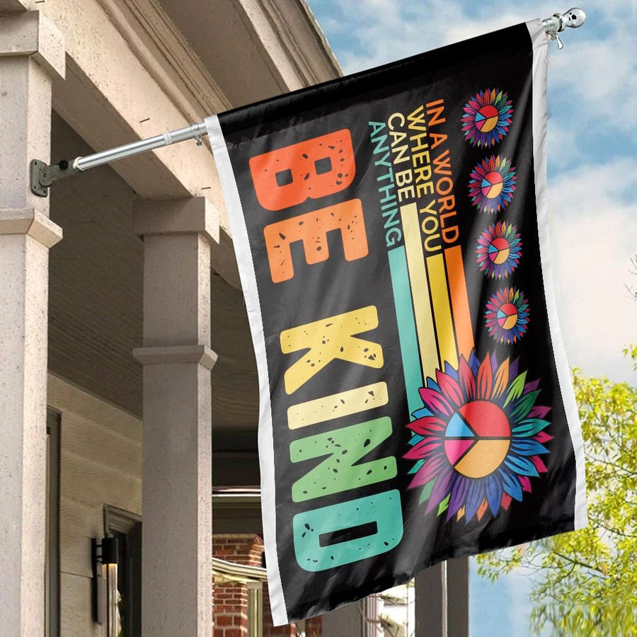 Be Kind House Flag | Retro Rainbow Peace Flower Design | Weather-Resistant Premium Polyester | Inspirational Garden Decor & Welcome Yard Sign