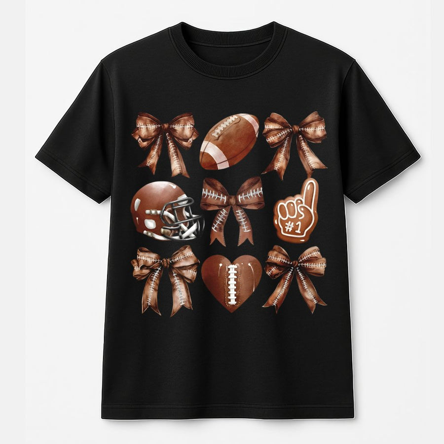 Coquette Football T-Shirt | Aesthetic Bows and Sports Graphic | Premium Soft Cotton | Trendy Game Day Gift for Her