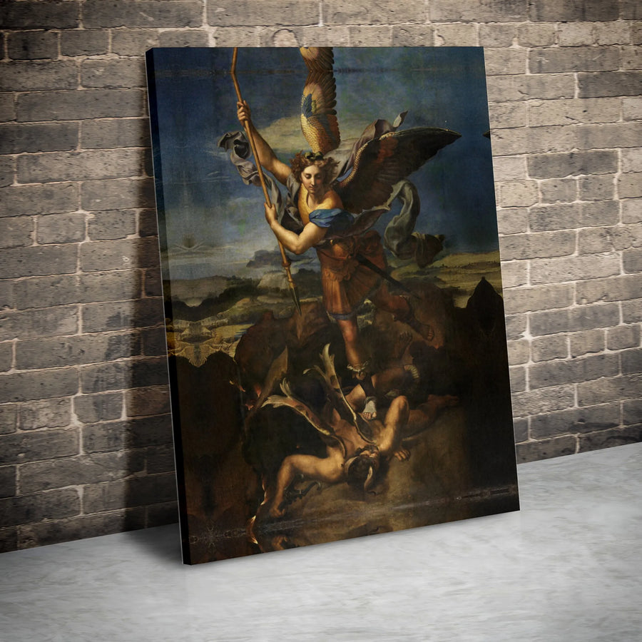St. Michael Vanquishing Satan Canvas Wall Art | Raphael Renaissance Masterpiece | Gallery-Wrapped Premium Print | Religious Home Decor Gift