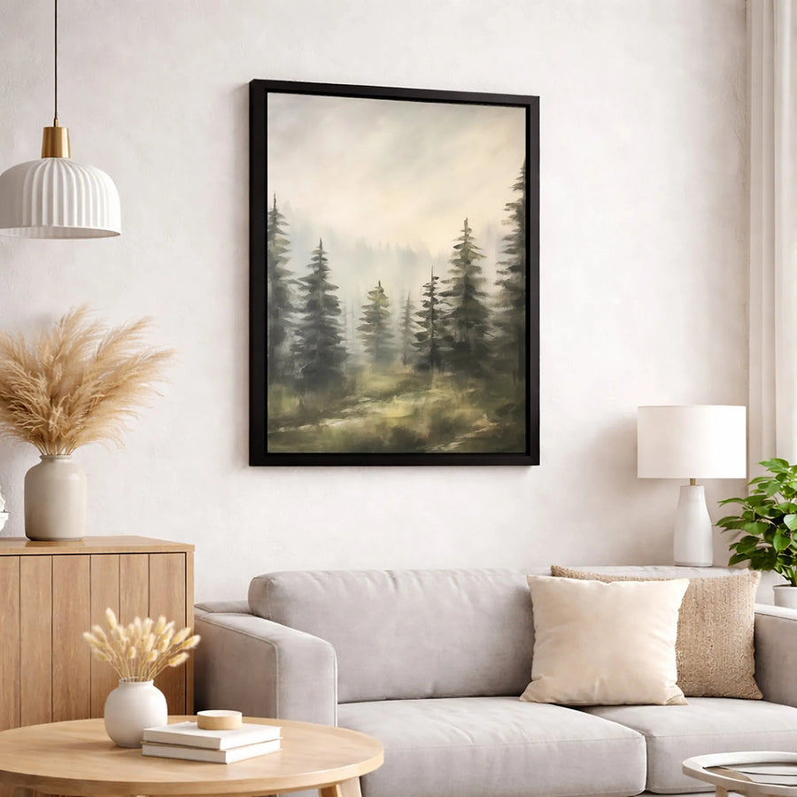 Misty Pine Forest Canvas Wall Art | Foggy Woodland Landscape Print | Gallery Wrapped 1.25" Profile | Serene Nature Decor for Living Room