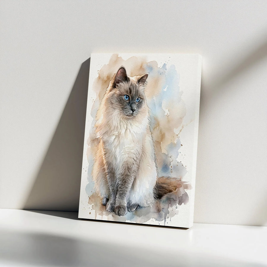 Ragdoll Cat Canvas Print | Watercolor Blue Eyes Animal Wall Art | 1.25 Inch Gallery Wrap | Pet Lover Gift Decor