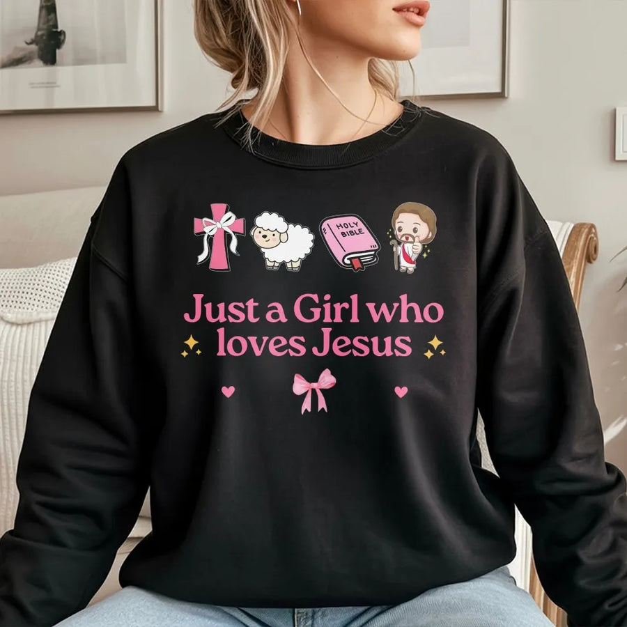 Just A Girl Who Loves Jesus Shirt | Cute Christian Graphic Tee | Soft Cotton Religious Apparel | Faith Based Gift for Christian Women and Girls