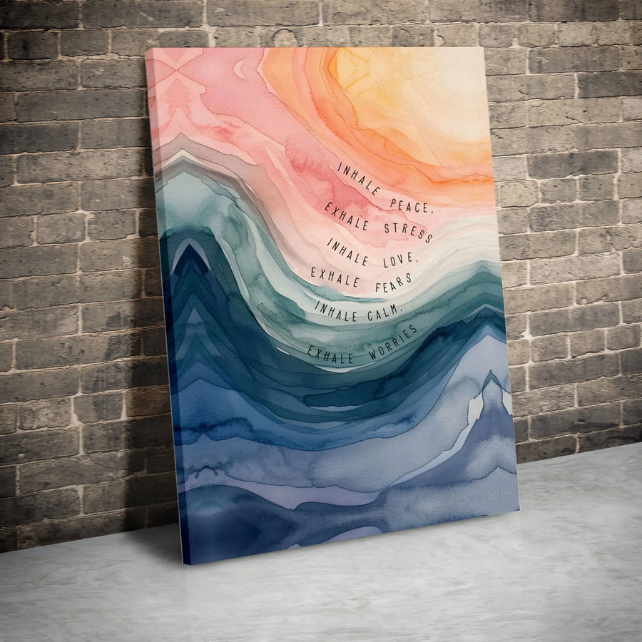 Inhale Peace Exhale Stress Wall Art | Abstract Watercolor Mindfulness Quote Canvas | Premium Gallery-Wrapped Decor | Calming Gift for Yoga Meditation Space